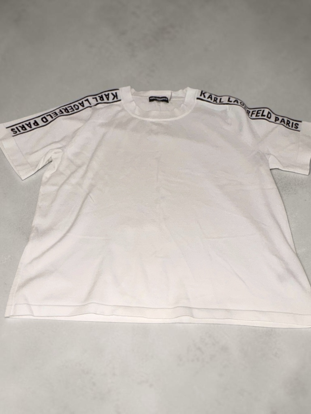 Karl Lagerfeld White Short-Sleeve Tee with Logo Shoulder Tape